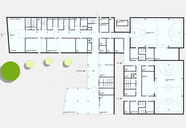 Neubau der Grundschule Prüfening / Grundriss EG